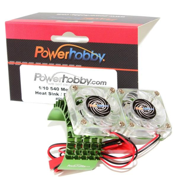 Powerhobby Aluminum Motor Heatsink Twin Dual Cooling Fan GREEN FOR Traxxas Slash 4x4 - PowerHobby