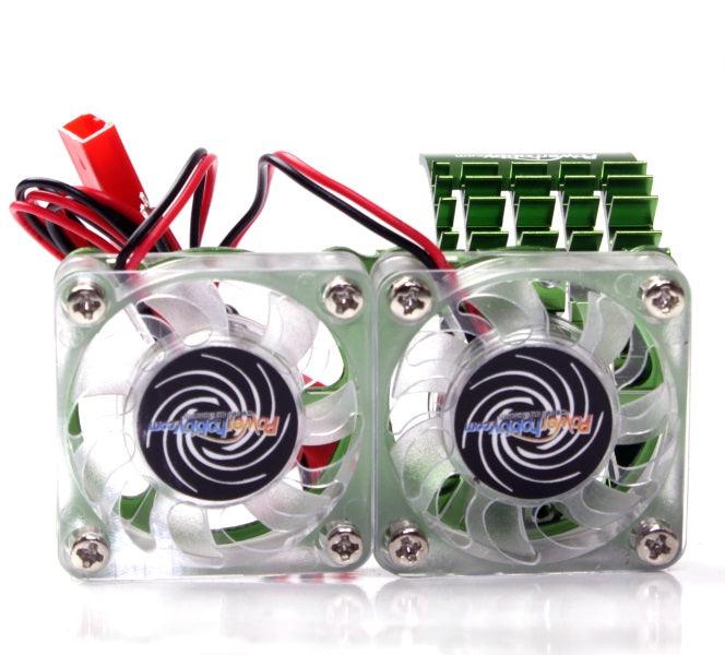 Powerhobby Aluminum Motor Heatsink Twin Dual Cooling Fan GREEN FOR Traxxas Slash 4x4 - PowerHobby