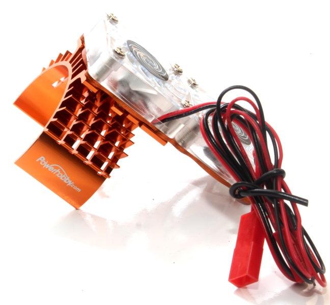Aluminum Motor Heatsink Twin Dual Cooling Fan Orange FOR Traxxas Slash 4WD / 4X4 - PowerHobby