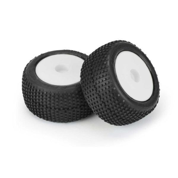 Pro-Line 1/18 Hole Shot Front/Rear Mini-T Tires Mounted 8mm White Wheels (2) - PowerHobby