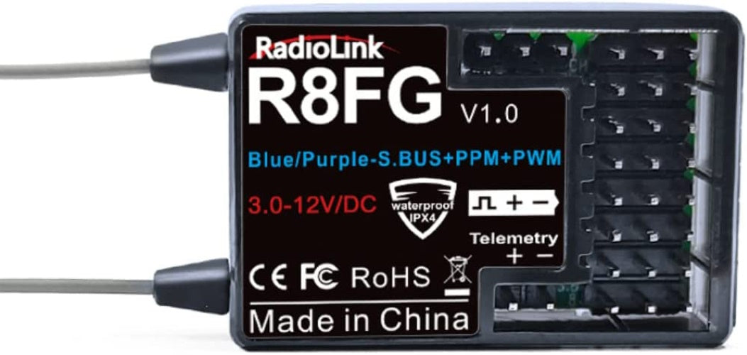 Radiolink 2.4Ghz R8FG 8 Channels Gyro Receiver w Voltage Telemetry Long Range Control - PowerHobby