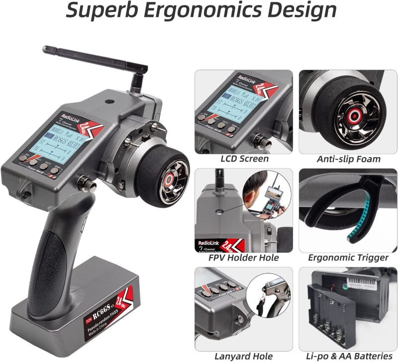 Radiolink RC6GS V3 7 Channels 2.4Ghz RC Transmitter / Radio w Gyro Receiver R7FG - PowerHobby