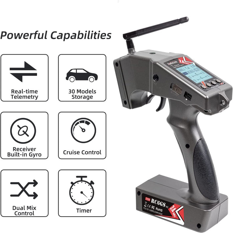Radiolink RC6GS V3 7 Channels 2.4Ghz RC Transmitter / Radio w Gyro Receiver R7FG - PowerHobby