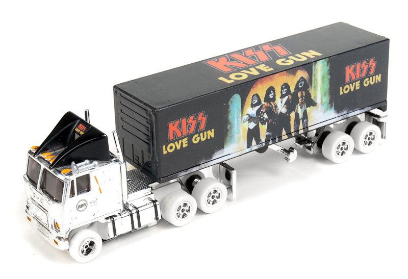Autoworld iWheels KISS Love Gun Racing Rigs GMC TRUCK/Trailer White Aw Xtraction - PowerHobby