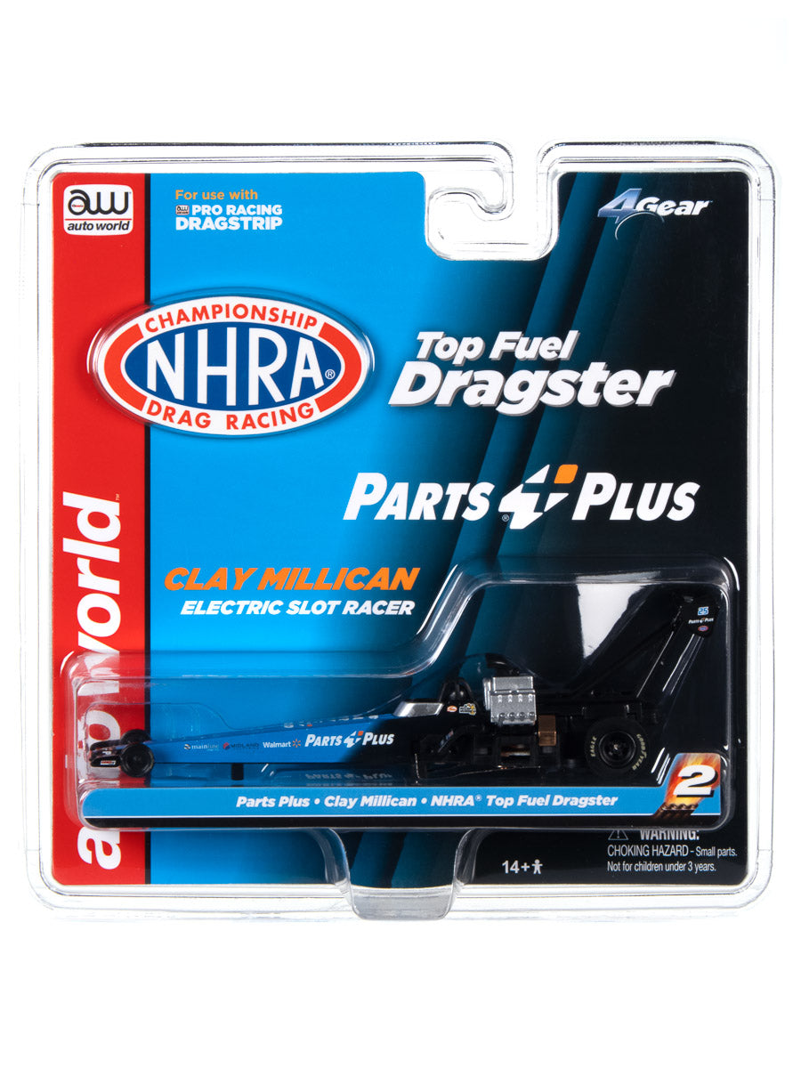 Auto World 4Gear NHRA Clay Millican Parts Plus Top Fuel Dragster HO Scale Slot Car SC370 R27 - PowerHobby