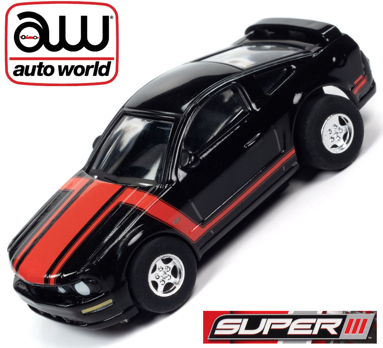 Auto World Super III 2005 Ford Mustang GT Black HO Scale Slot Car SC383 - PowerHobby