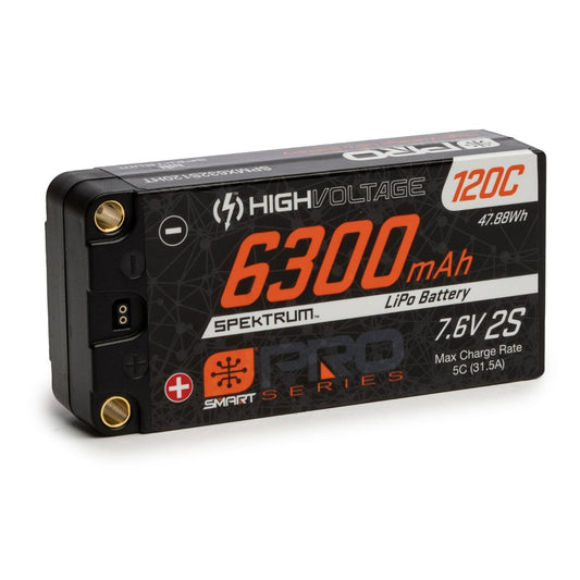 Spektrum 7.6V 6300mAh 2S 120C Smart Pro Race Shorty Hardcase LiHV Battery 5mm - PowerHobby