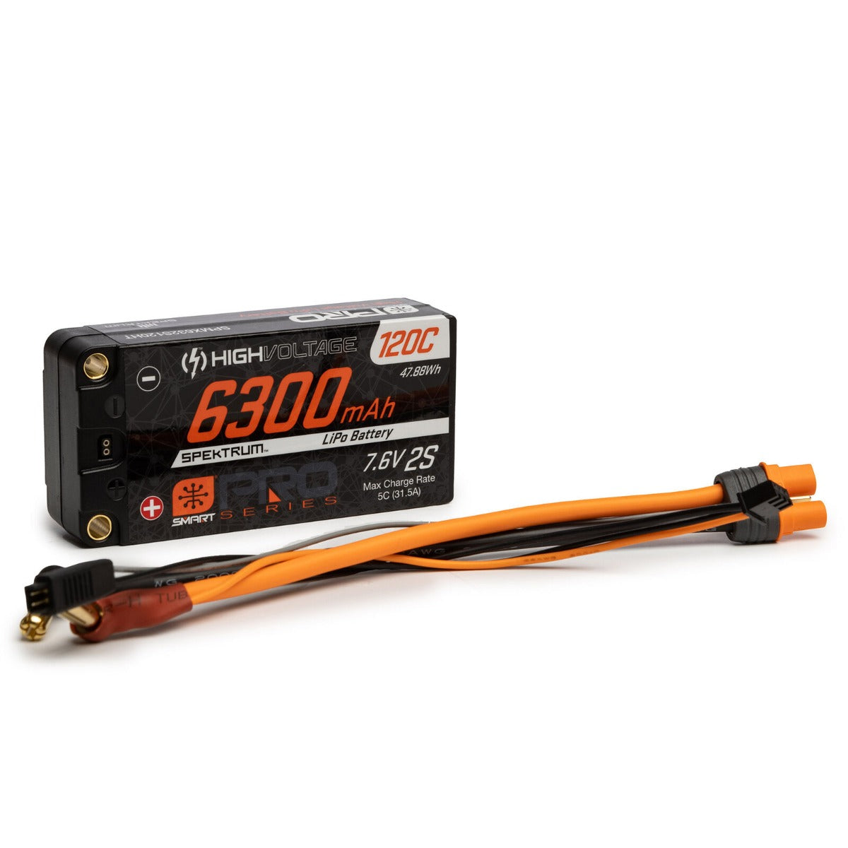 Spektrum 7.6V 6300mAh 2S 120C Smart Pro Race Shorty Hardcase LiHV Battery 5mm - PowerHobby