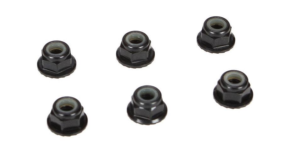 Losi 4mm Aluminum Serrated Lock Nut Set (6) Black 22 / 4.0 22T 22SCT 22X-4 - PowerHobby
