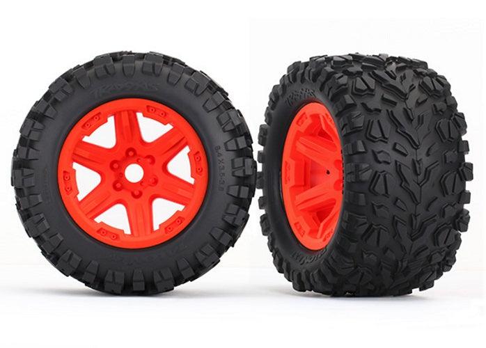 Traxxas 8672A Tire /Wheel Assembled Glued (Orange Wheels, Talon EXT tires) - PowerHobby