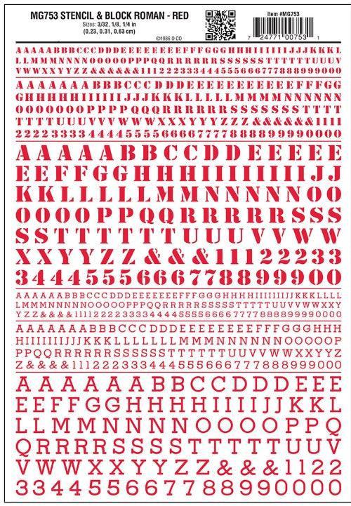 Woodland Scenics MG753 Stencil & Block Roman Red Decal (One Sheet) - PowerHobby