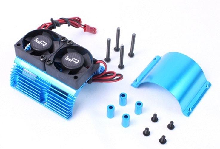Yeah Racing Heat Sink w/Twin Tornado High Speed Fans Sets Blue For 1/8 Motors - PowerHobby