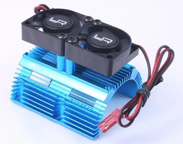 Yeah Racing Heat Sink w/Twin Tornado High Speed Fans Sets Blue For 1/8 Motors - PowerHobby