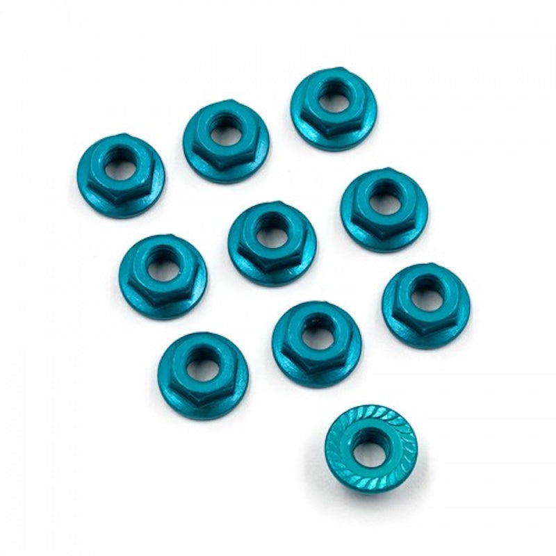 Yeah Racing LN-M4S-LB 4mm Aluminum Serrated Lock Nut (10) (Light Blue)