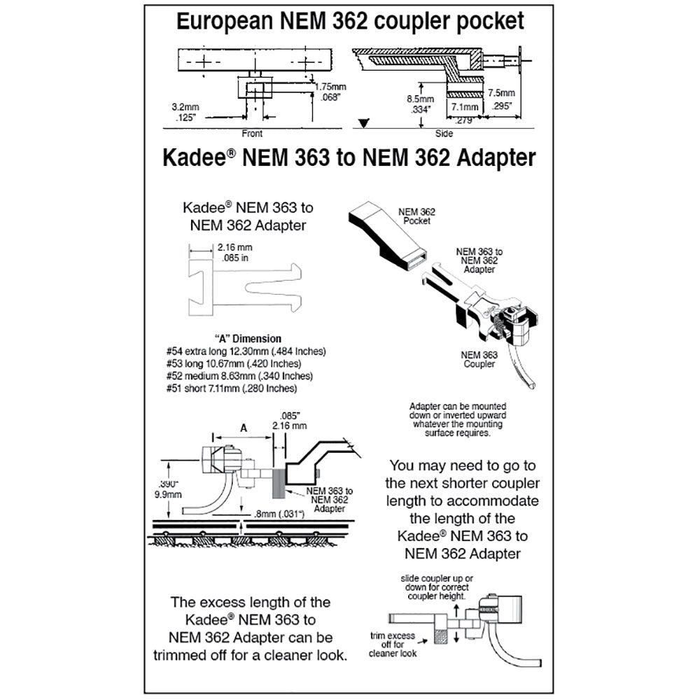 Kadee #51 HO NEM 363 European-Style Couplers - Short (7.11mm .280 inch, 9/32")