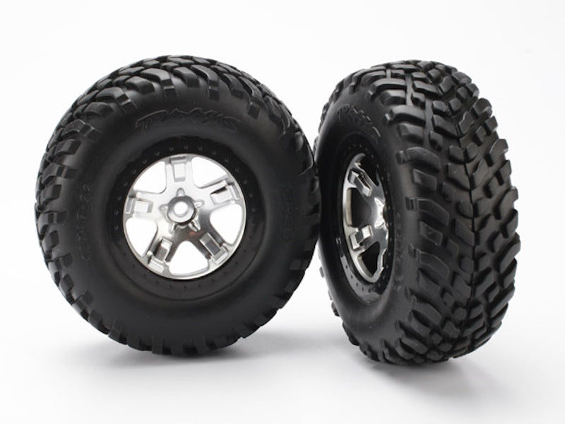 Traxxas 5873X Racing Tire & Beadlock Style Satin Chrome Wheels SLASH