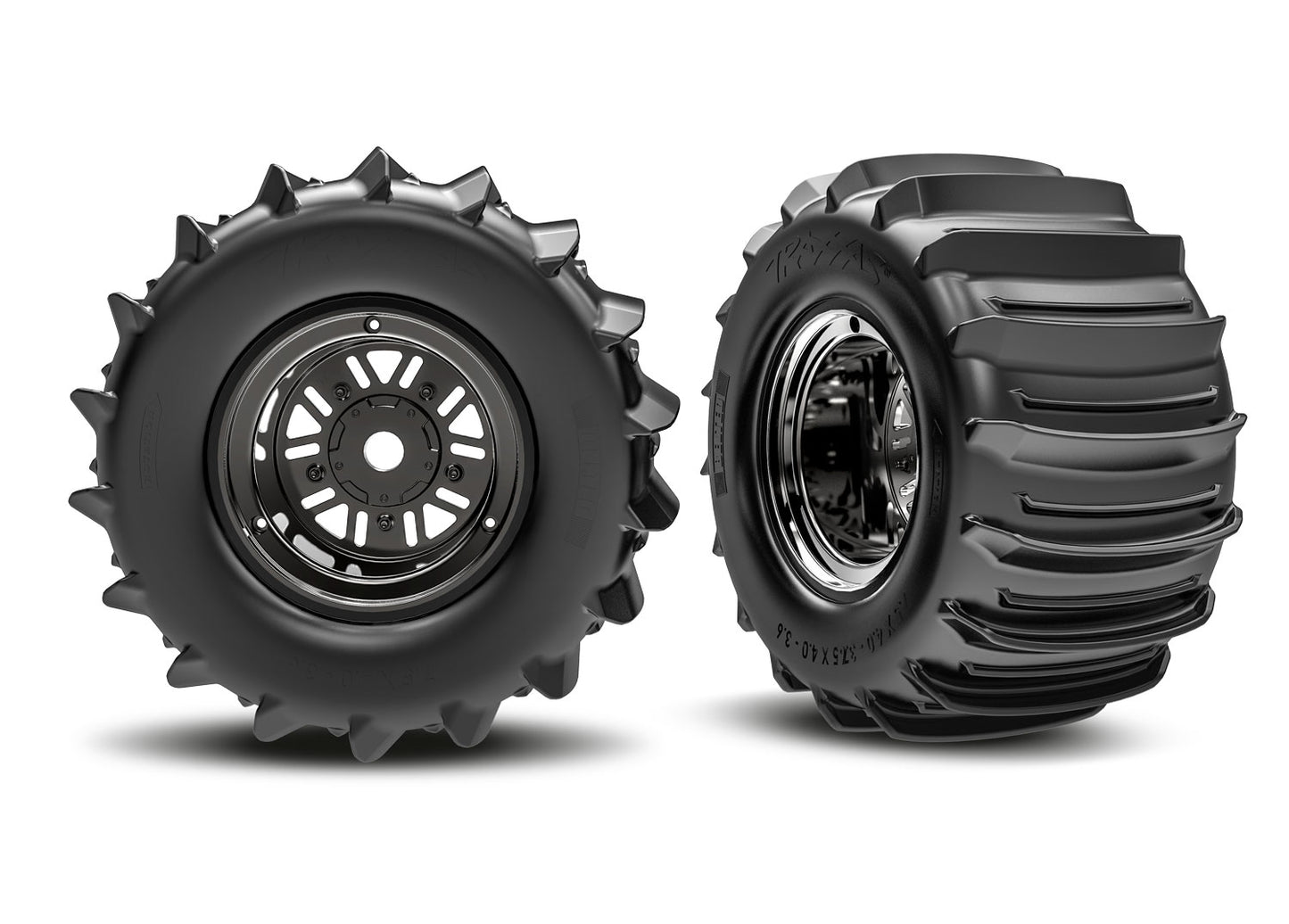 Traxxas 10973-BLKC Funco Black Chrome Rear Wheels & Paddle Tires (2).