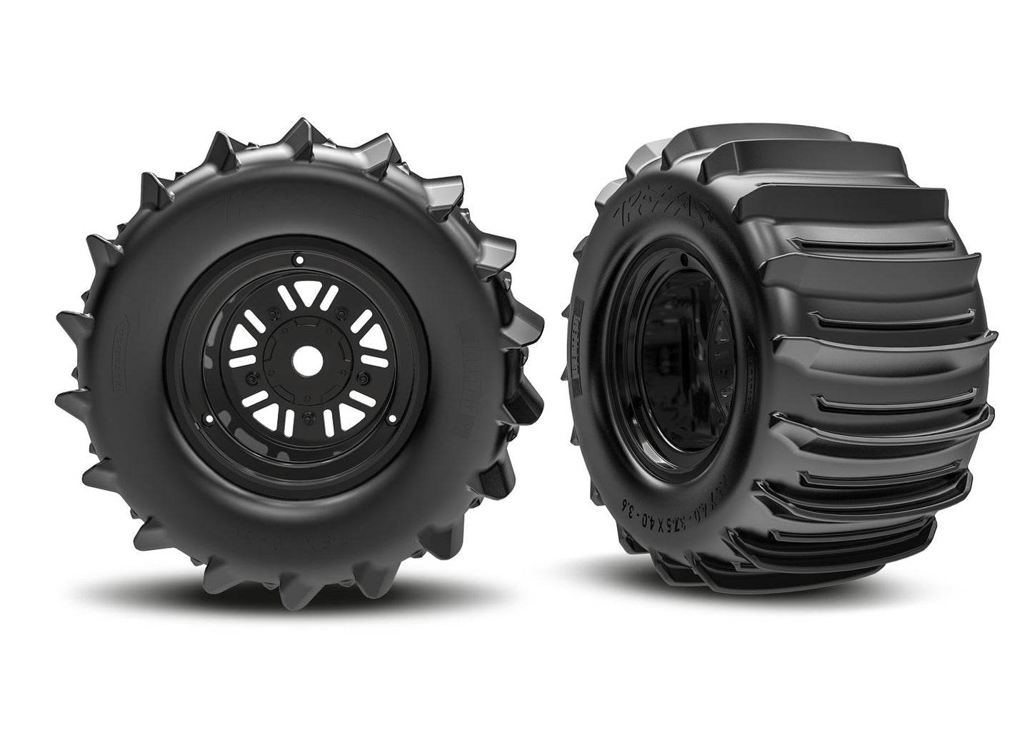 Traxxas 10973 Funco Black Rear Wheels & Paddle Tires (2).