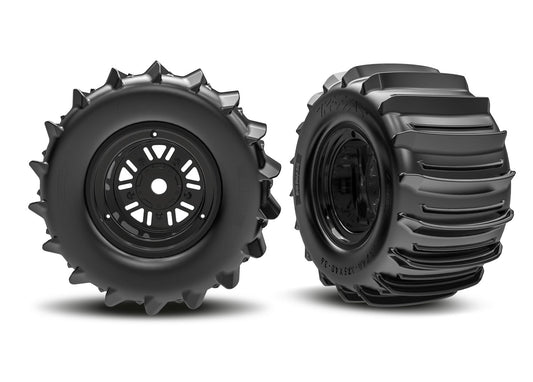 Traxxas 10973 Funco Black Rear Wheels & Paddle Tires (2).