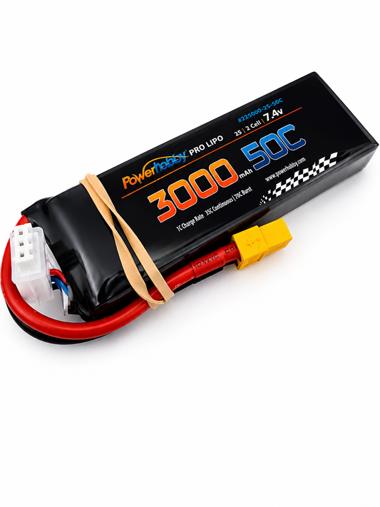 Powerhobby 2S 7.4V 3000mah 50C Lipo Battery w XT60 plug
