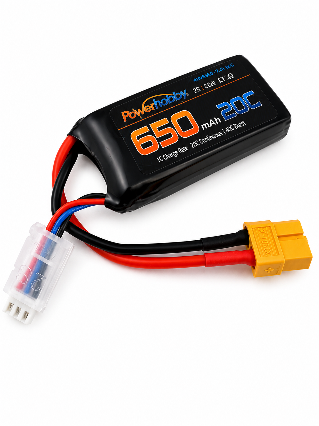 Powerhobby 2S 7.4V 650mah 120c Lipo Battery w XT60 plug