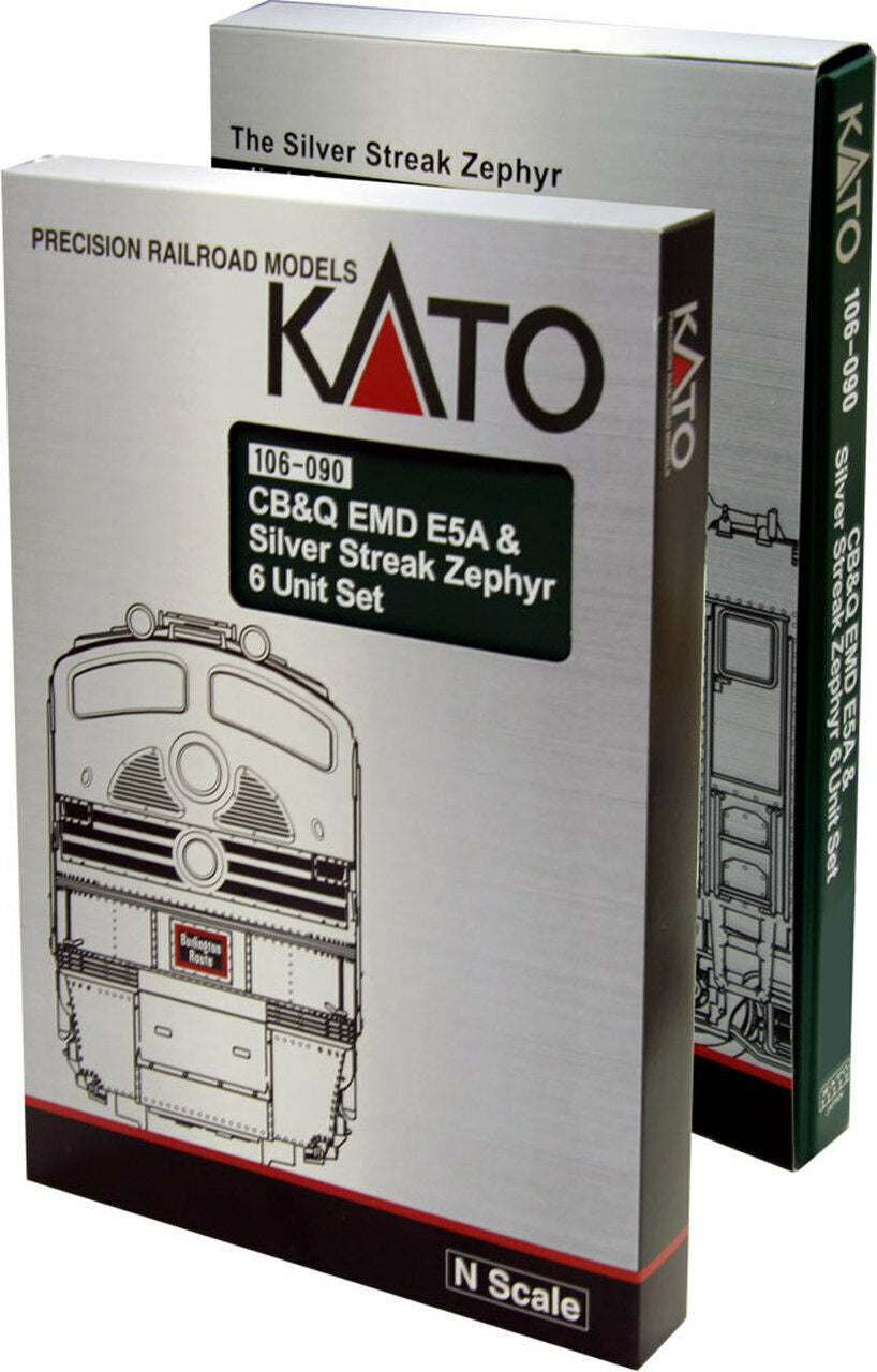 Kato 106-090 N CB&Q EMD E5A & Silver Streak Zephyr 6 Unit Set.