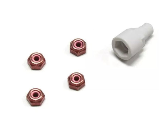 Kyosho MZW13R Aluminum Wheel Nut Set w/Wrench (Red) (4)