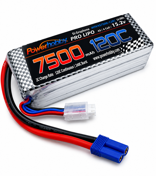 Powerhobby 4S 15.2V 7500MAH 120C HV Graphene Lipo Battery w EC5 Plug Soft Case