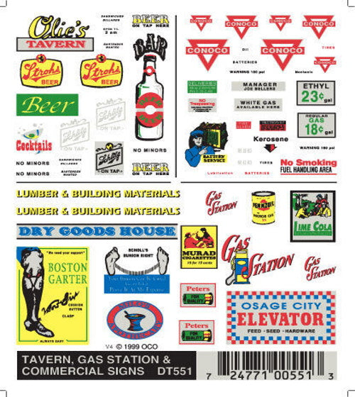 Woodland Scenics DT551 Taverns/Gas Station Signs Train Decal Sheet.