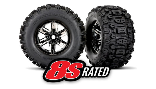 Traxxas 7774A Sledgehammer Tires & Black Chrome Wheels (2)