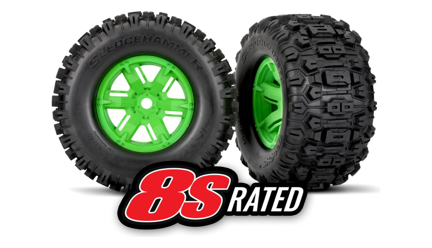 Traxxas 7774G Sledgehammer Tires & Green Wheels (2)