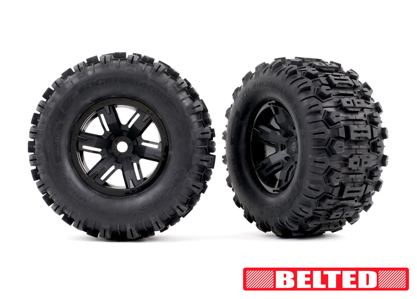 Traxxas 7871 Black X-Maxx Wheels & Belted Sledgehammer Tires (2)