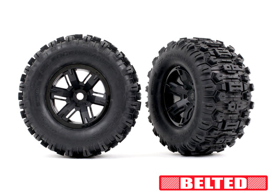 Traxxas 7871 Black X-Maxx Wheels & Belted Sledgehammer Tires (2)