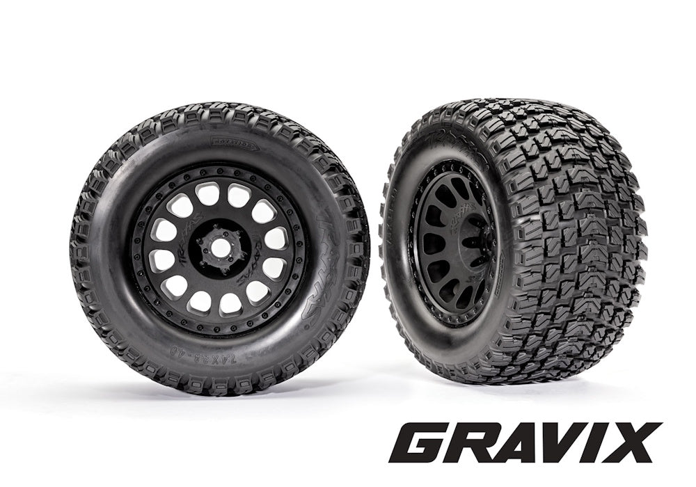 Traxxas 7872 XRT Black Wheels with Gravix Race Tires (2)