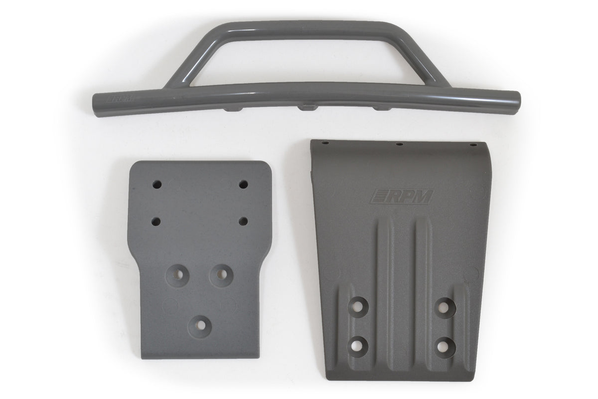 RPM 80026 Front Bumper & Skid Plate Gray Traxxas Slash 4x4