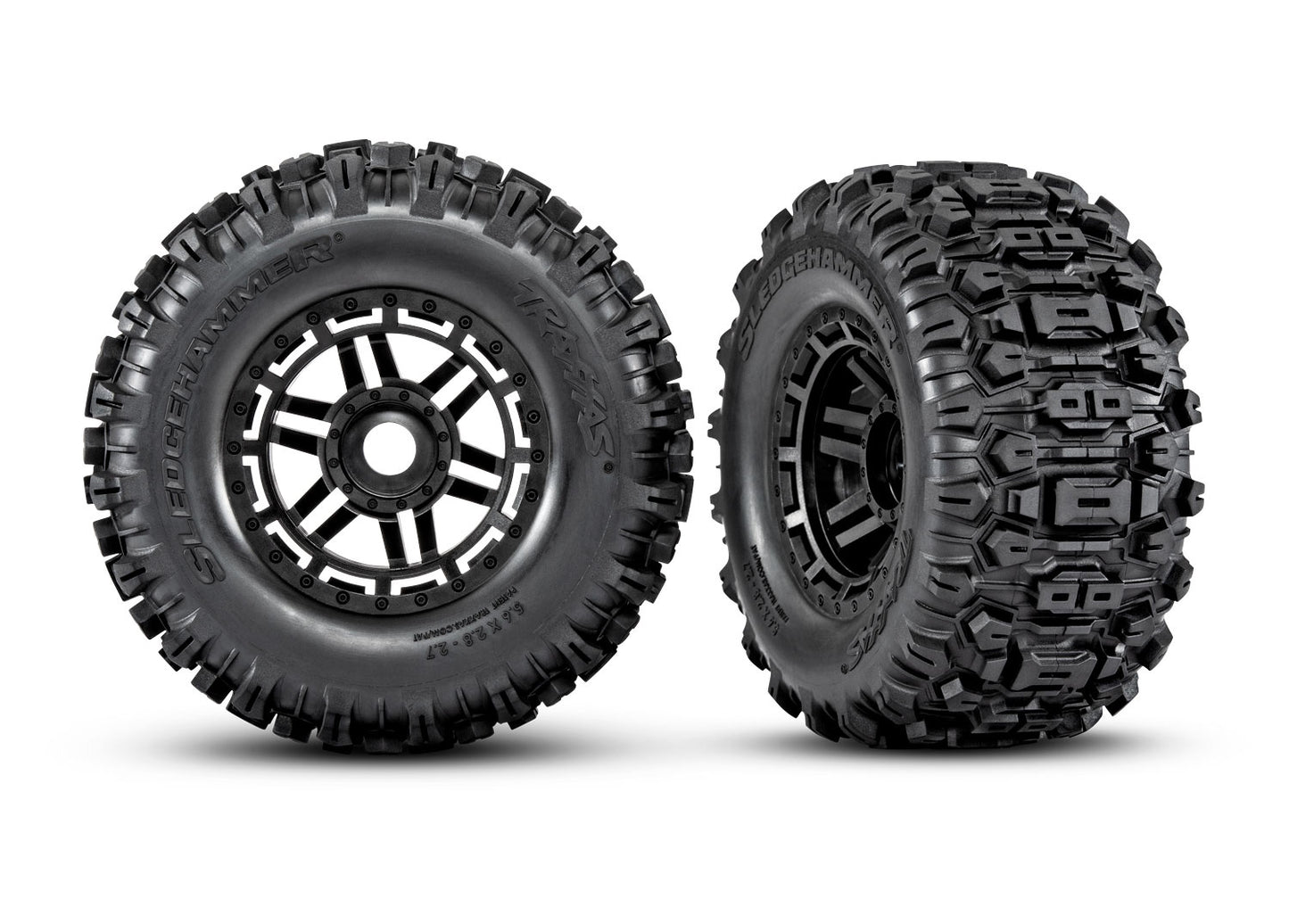 Traxxas 8973 Maxx Mounted Sledgehammer Tires & Black Wheels (2)
