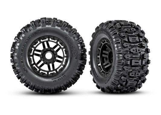 Traxxas 8973 Maxx Mounted Sledgehammer Tires & Black Wheels (2)
