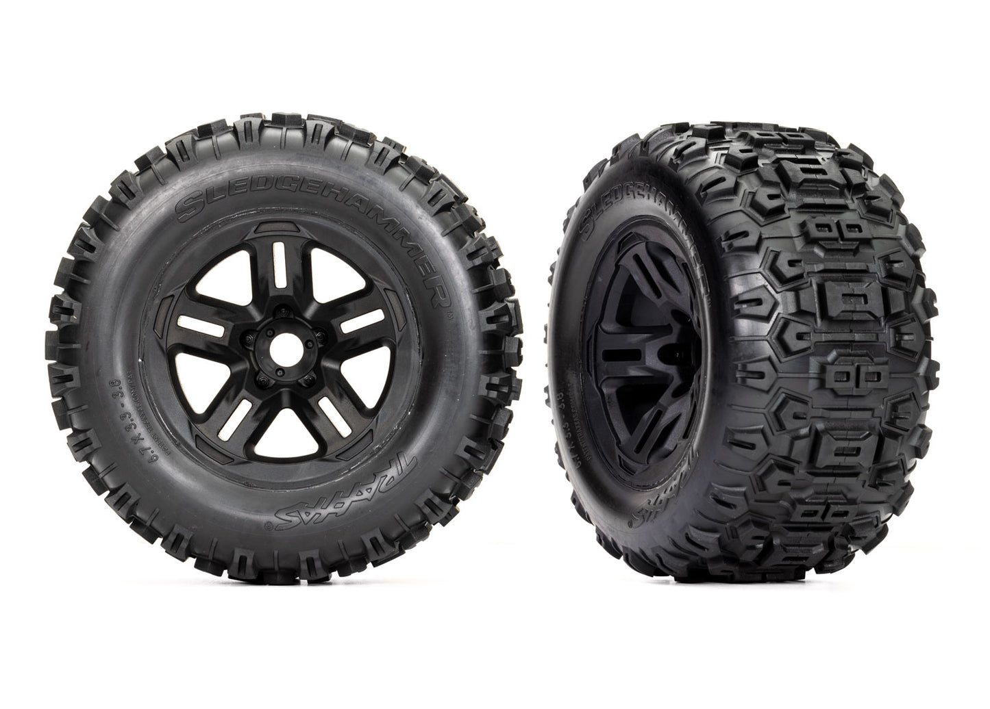 Traxxas 9672 3.8" Black 5-Spoke Wheels & Sledgehammer Tires (2)