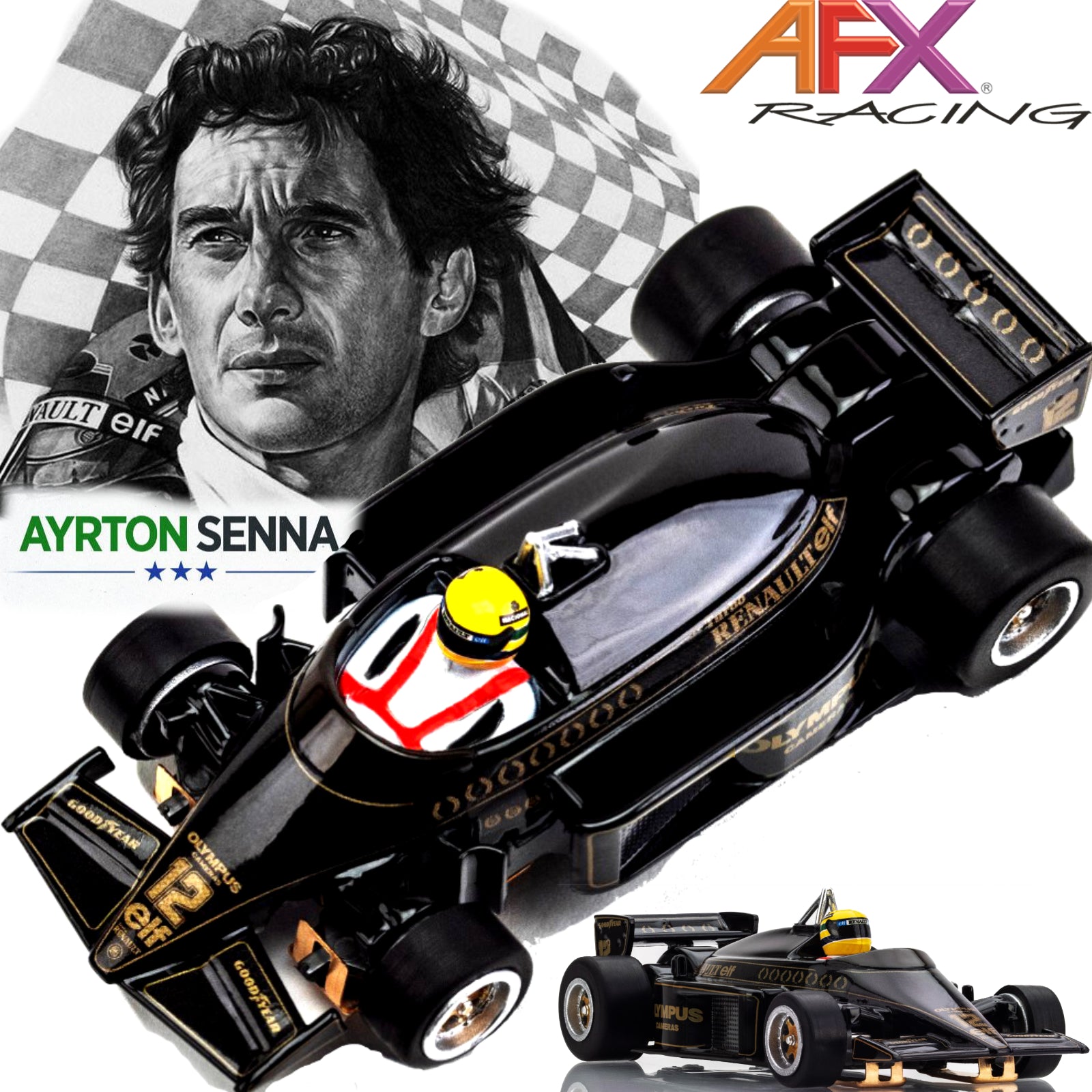 AFX 22113 Ayrton Senna Lotus 97T 1985 Black HO Slot Car MegaG+ | PowerHobby