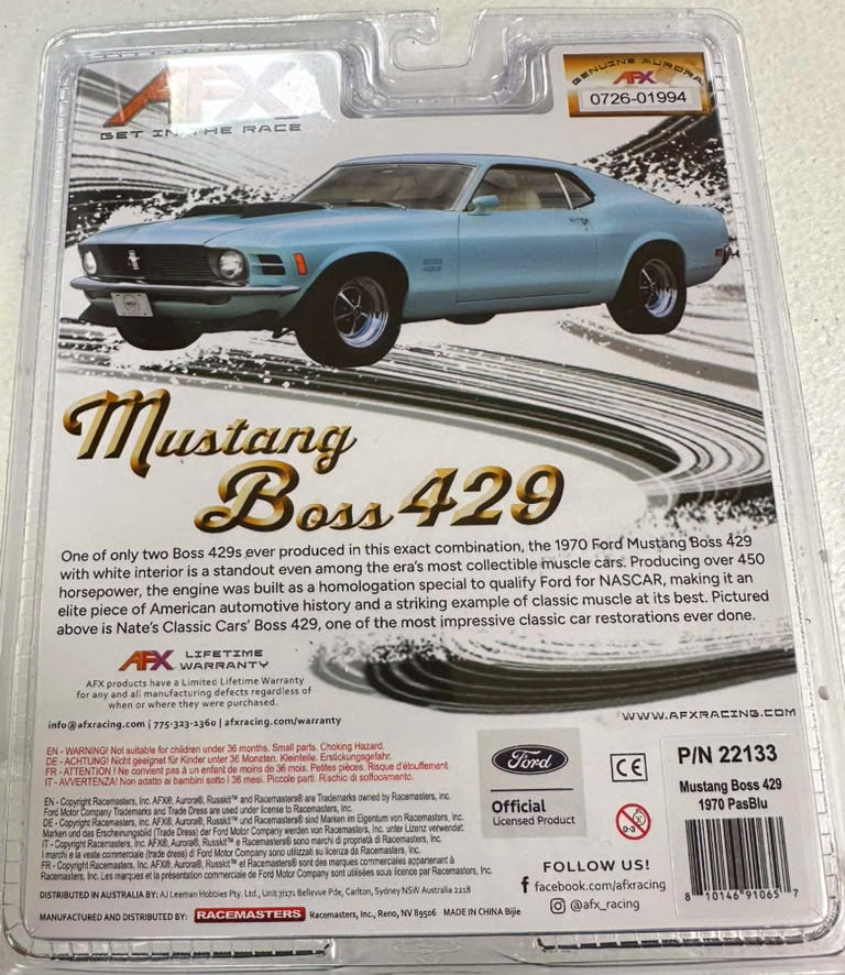 AFX 22133 1970 Mustang Boss 429 Pastel Blue HO Slot Car Mega G+