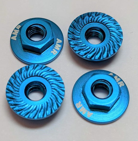 AMR AMR025LBL 4mm Aluminum Serrated Flange Nut (Blue) (4)