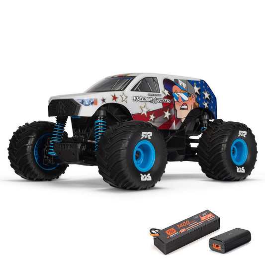 Arrma ARA2130FF 1/16 FREEDOM FLYER GROM 4X4 RTR Brushed Monster Truck, White.