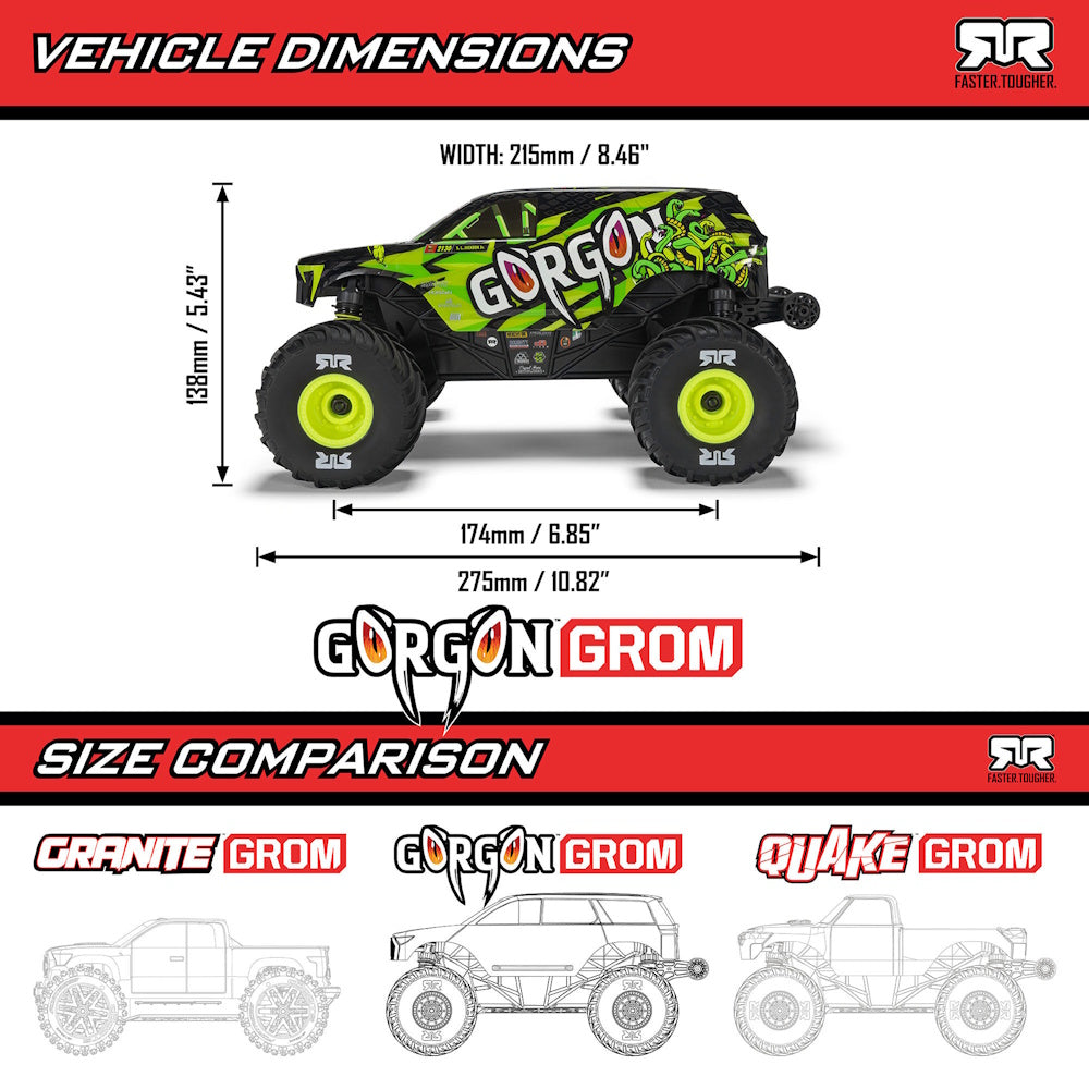ARRMA 2130T2 [RED] Gorgon Grom 4x4 1/16 Scale RTR Brushed Monster Truck