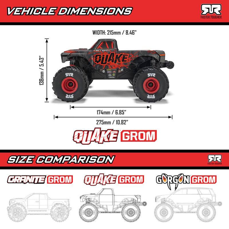 ARRMA 2137T2 [GREEN] Quake Grom 4x4 1/16 Scale RTR Brushed Monster Truck