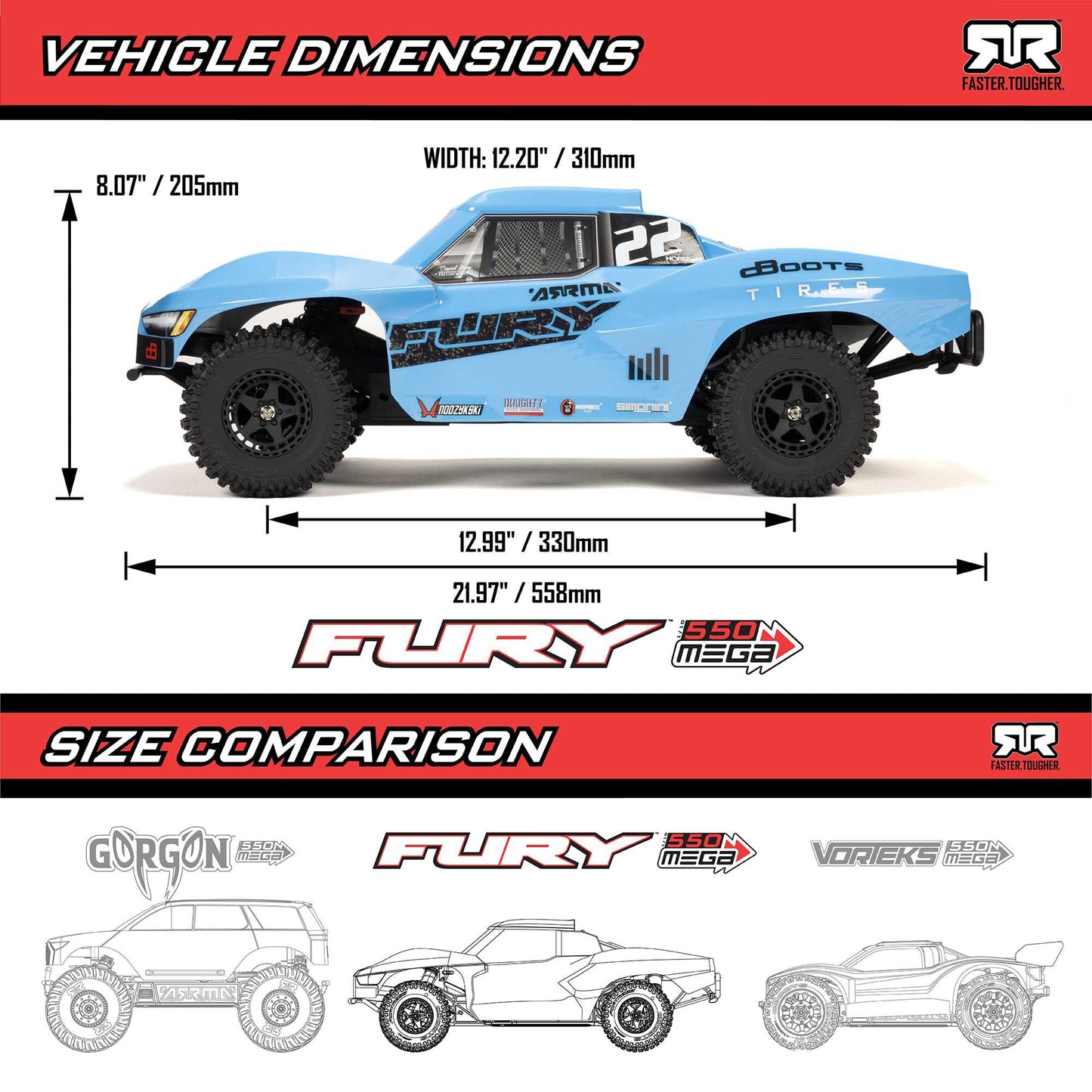 ARRMA ARA3221ST2 1/10 FURY 2WD RTR Brushed Short Course Truck - Blue