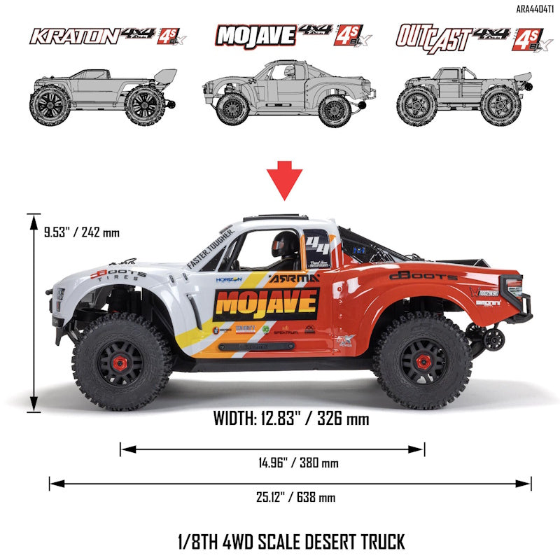 ARRMA 1/8 MOJAVE 4S BLX 4X4 Brushless Desert Truck RTR White/Red
