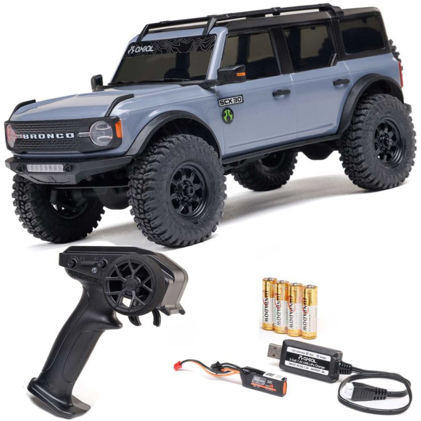 Axial 2048T2 Gray SCX30 Ford Bronco 1/30 4WD RTR Mini Crawler w/2.4GHz Radio
