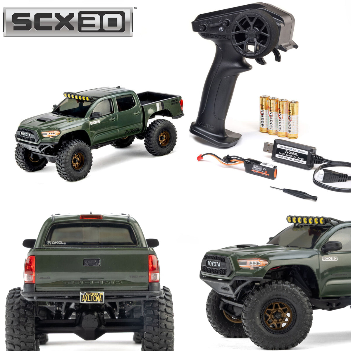 Axial SCX30 Toyota Tacoma TRD Pro 1/30 RTR 4WD Brushed Rock Crawler Green