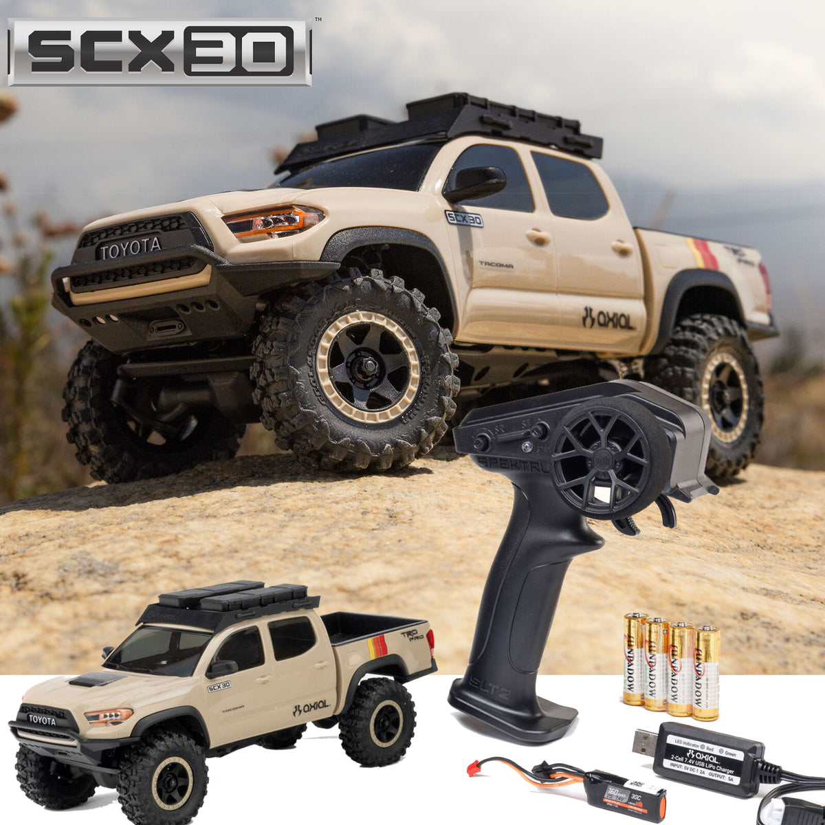 Axial SCX30 Toyota Tacoma TRD Pro Brushed Rock Crawler Tan