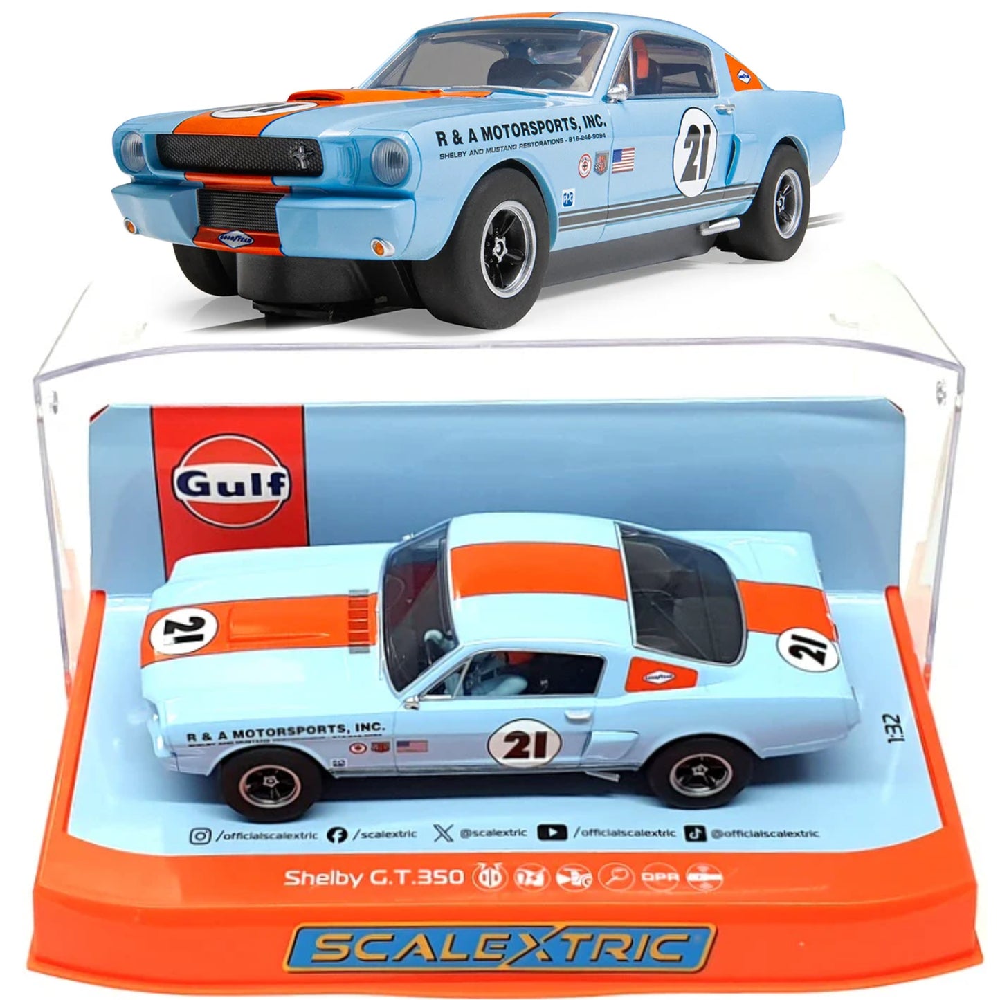 Scalextric C4570 Shelby Mustang GT350 Gulf 1/32 Slot Car DPR